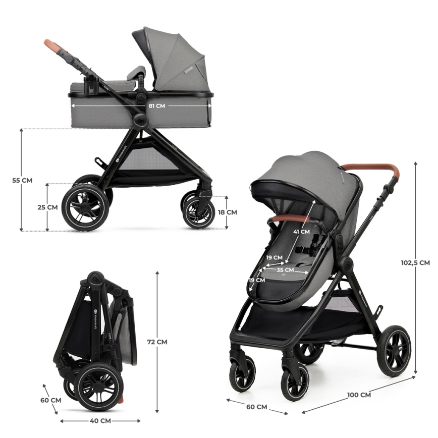 KINDERKRAFT - Combination stroller 3in1 ESME Moonlight grey + car seat MINK PRO