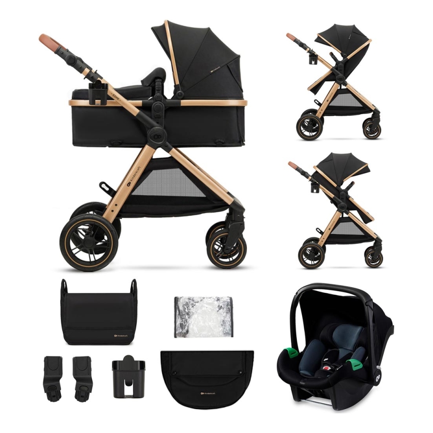 KINDERKRAFT - Combination stroller 3in1 ESME Pure black + car seat MINK PRO