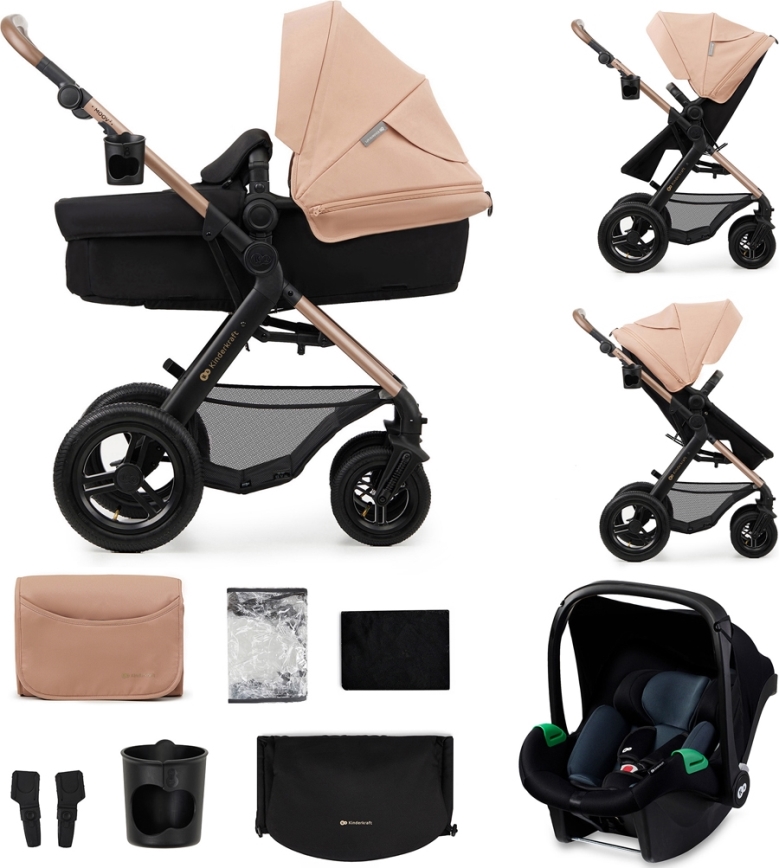 KINDERKRAFT - Combination stroller 3in1 MOOV 2 AIR Sand beige + car seat MINK PRO