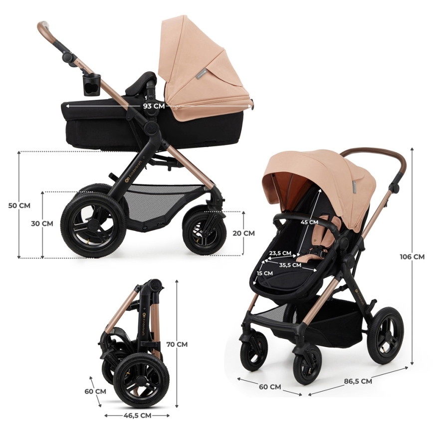 KINDERKRAFT - Combination stroller 3in1 MOOV 2 AIR Sand beige + car seat MINK PRO