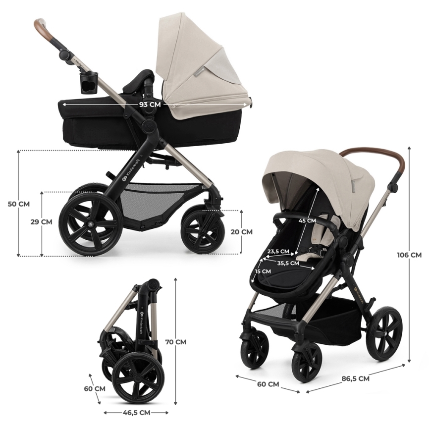KINDERKRAFT - Combination stroller 3in1 MOOV 2 Moonlight grey + car seat MINK PRO