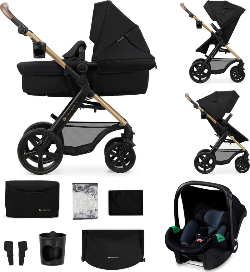 KINDERKRAFT - Combination stroller 3in1 MOOV 2 Pure black + car seat MINK PRO