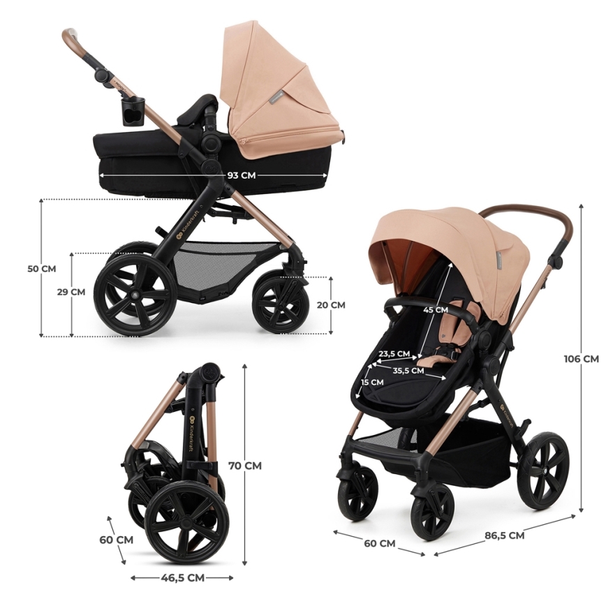 KINDERKRAFT - Combination stroller 3in1 MOOV 2 Sand beige + car seat MINK PRO