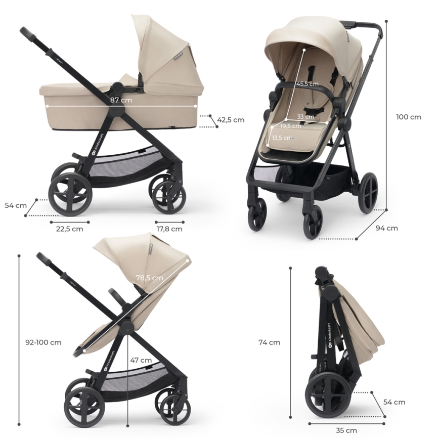 KINDERKRAFT - Combination stroller 4in1 NEWLY Classic beige + car seat MINK PRO with base ISOFIX
