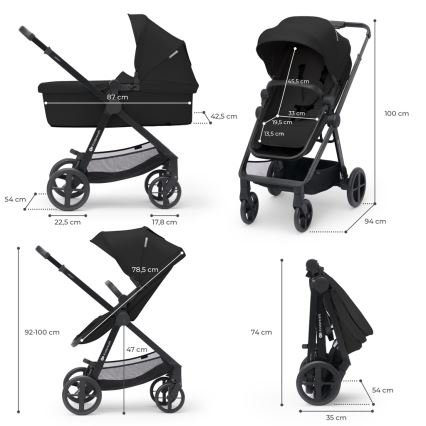 KINDERKRAFT - Combination stroller 4v1 NEWLY Classic black + car seat MINK PRO with base ISOFIX