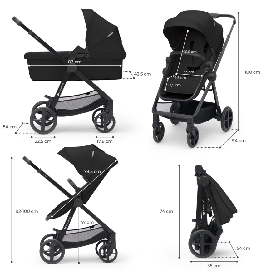 KINDERKRAFT - Combination stroller 4v1 NEWLY Classic black + car seat MINK PRO with base ISOFIX