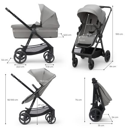 KINDERKRAFT - Combination stroller 4v1 NEWLY Classic grey + car seat MINK PRO with base ISOFIX