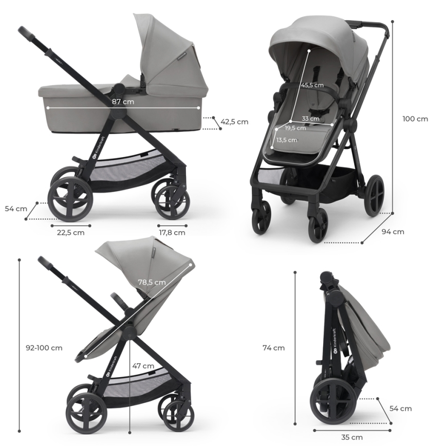 KINDERKRAFT - Combination stroller 4v1 NEWLY Classic grey + car seat MINK PRO with base ISOFIX