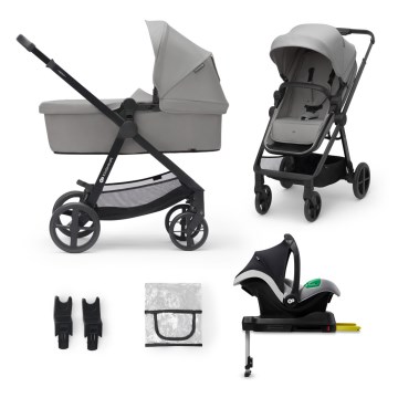 KINDERKRAFT - Combination stroller 4v1 NEWLY Classic grey + car seat MINK PRO with base ISOFIX