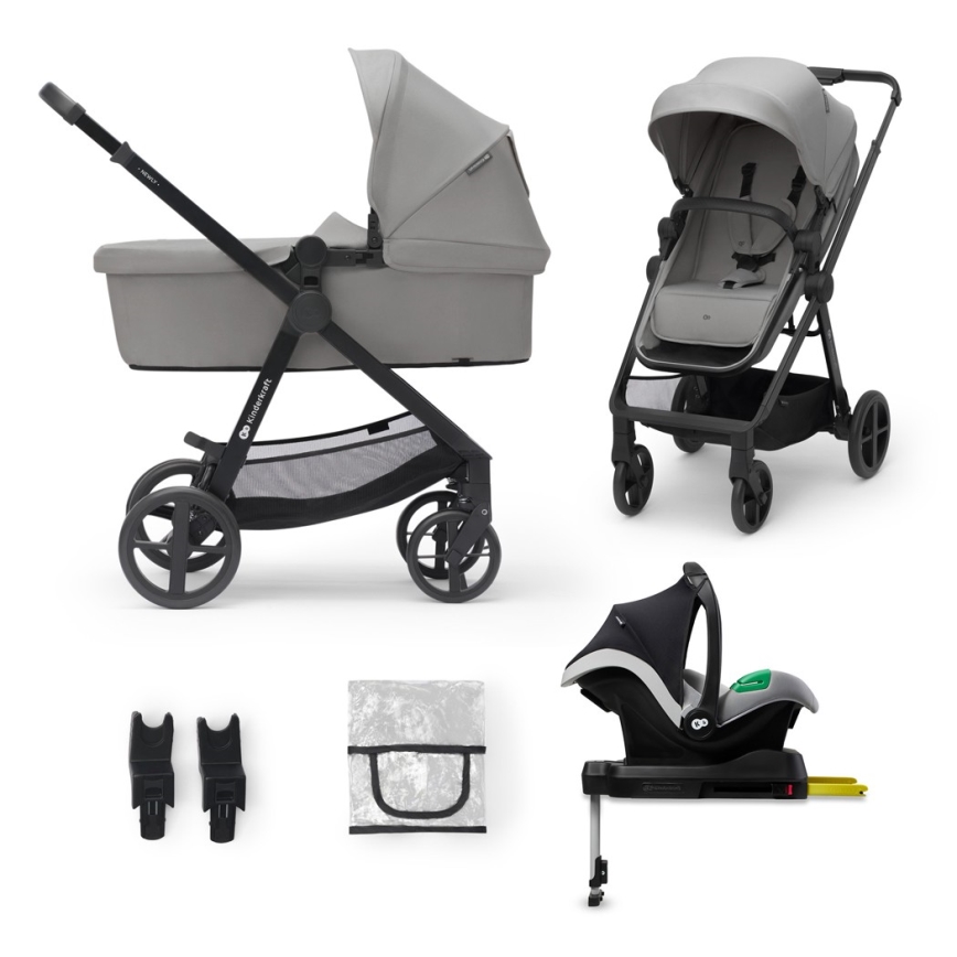 KINDERKRAFT - Combination stroller 4v1 NEWLY Classic grey + car seat MINK PRO with base ISOFIX