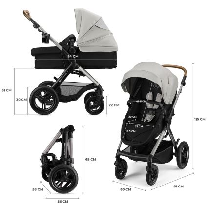 KINDERKRAFT - MOOV 2 XL 3-in-1 Combination Stroller, Air Grey