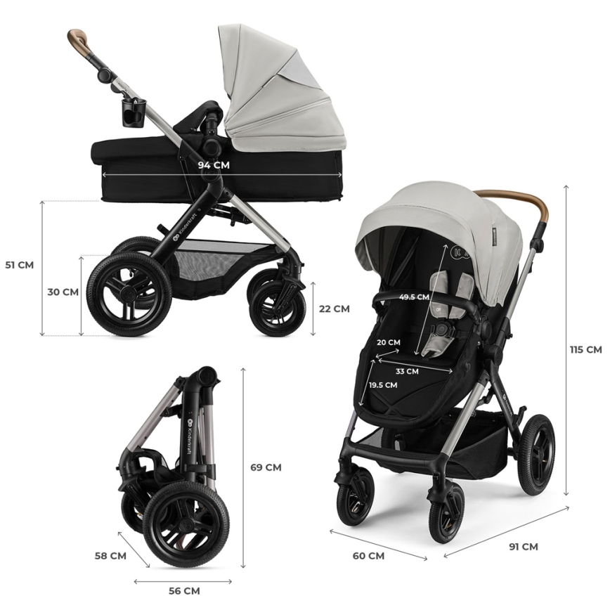 KINDERKRAFT - MOOV 2 XL 3-in-1 Combination Stroller, Air Grey