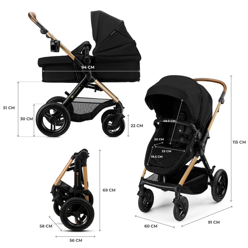 KINDERKRAFT - MOOV 2 XL Air Black 3-in-1 Travel System