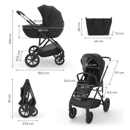KINDERKRAFT - PRIME 3 3-in-1 Combination Stroller, Venezian Black