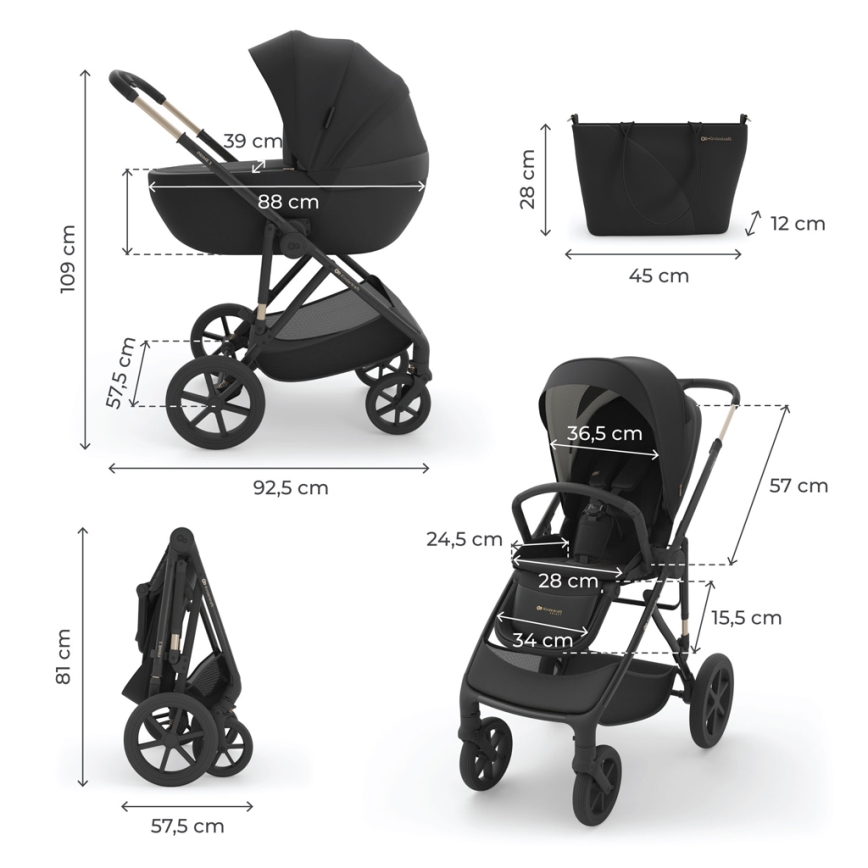 KINDERKRAFT - PRIME 3 3-in-1 Combination Stroller, Venezian Black