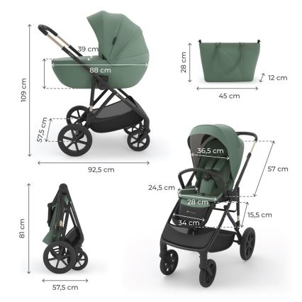 KINDERKRAFT - PRIME 3 3-in-1 Stroller Dark Green