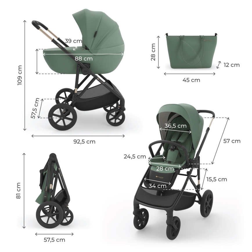 KINDERKRAFT - PRIME 3 3-in-1 Stroller Dark Green