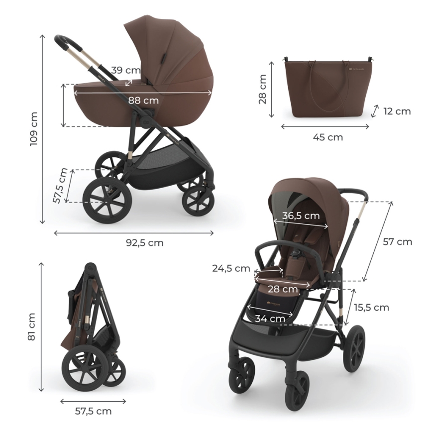 KINDERKRAFT - PRIME 3 Velvet Mocca 3-in-1 Combination Stroller