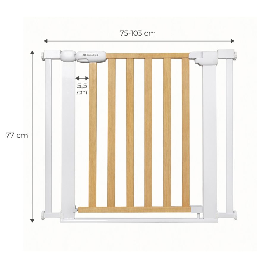 KINDERKRAFT - Safety barrier LOCK&GO 75-103 cm pine
