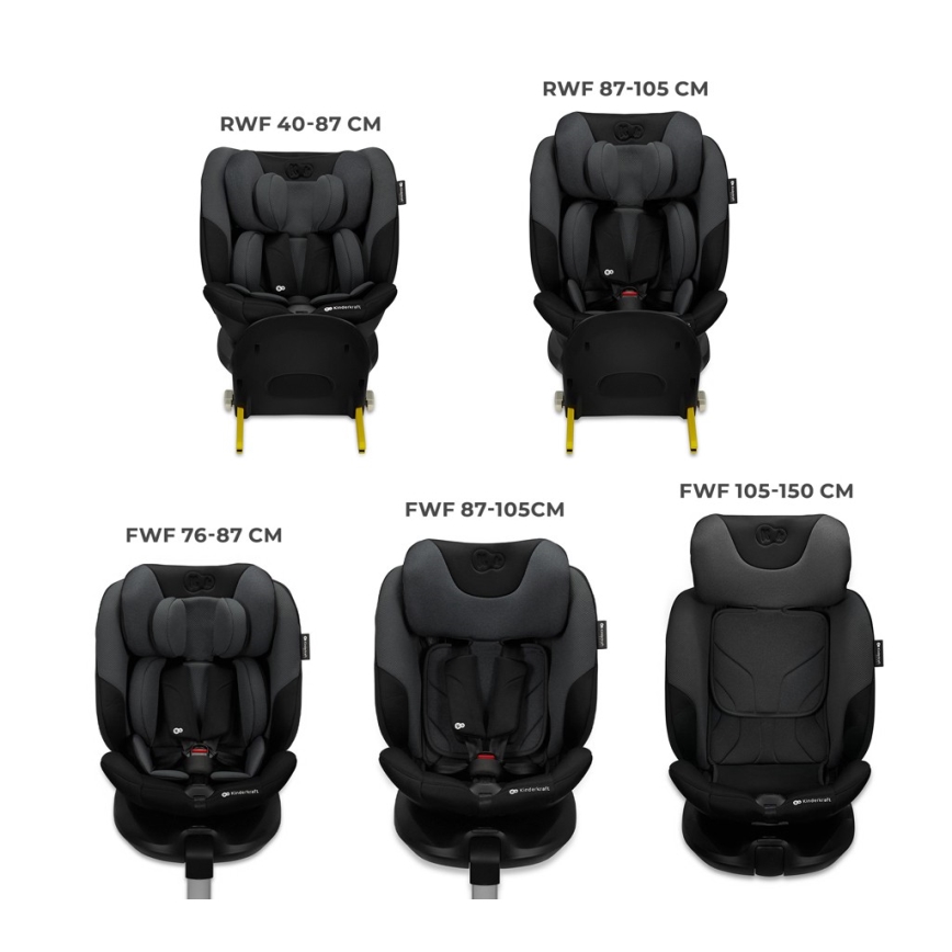 KINDERKRAFT SELECT - Car seat with rotating I-FIX base (40-150 cm) Graphite Black