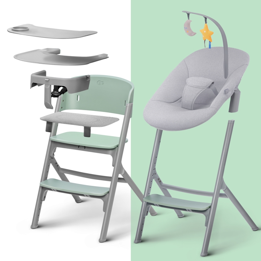KINDERKRAFT SELECT - Children's 3-in-1 high chair LIVY Premium Aster pink + CALMEE baby bouncer