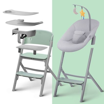 KINDERKRAFT SELECT - Children's 3-in-1 highchair LIVY Premium Olive green + baby bouncer CALMEE