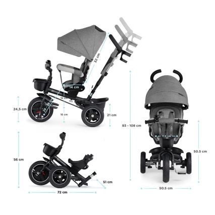 KINDERKRAFT - Children's tricycle 5in1 SPINSTEP grey