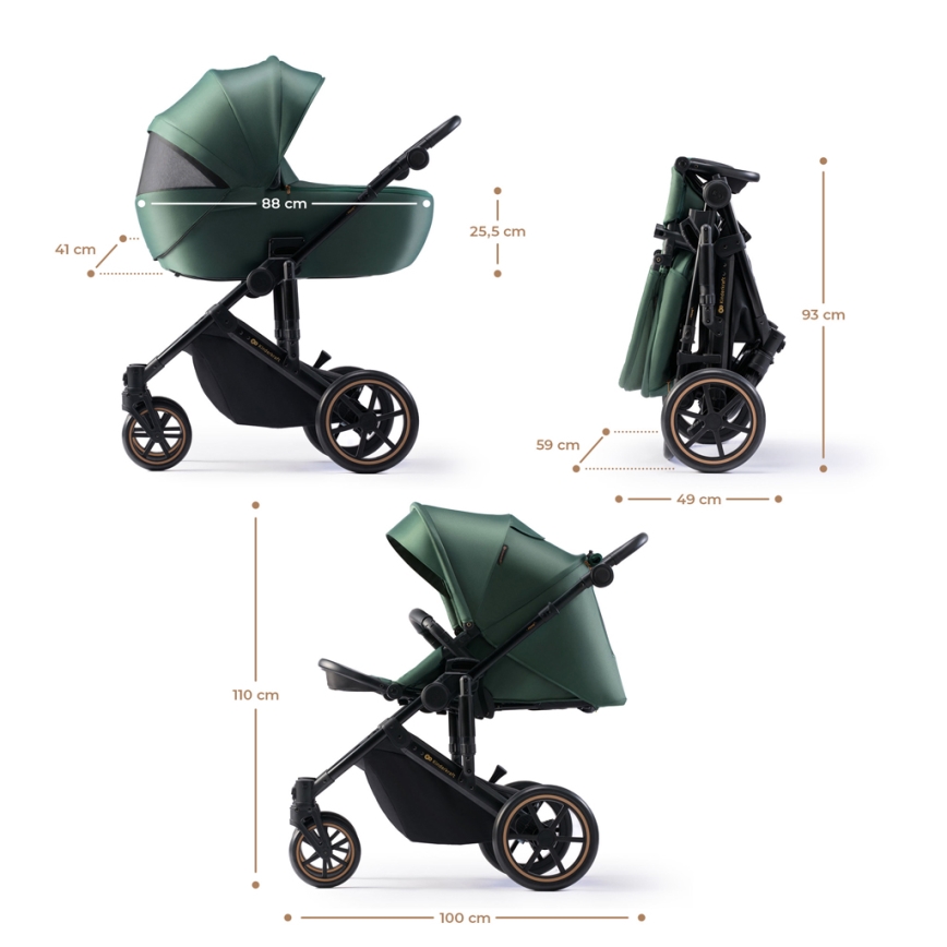 KINDERKRAFT SELECT - Combination stroller 3in1 PRIME 2 Premium Dark green + car seat