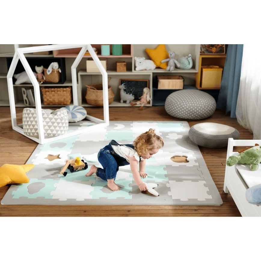 KINDERKRAFT - Foam puzzle LUNO 30pcs grey/mint