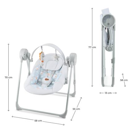 KINDERKRAFT - SWINGEE Baby Swing with Melody, Grey, 4xAAA/230V