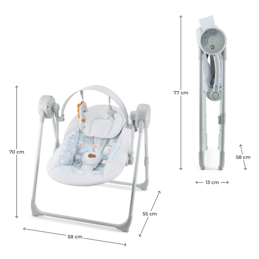 KINDERKRAFT - SWINGEE Baby Swing with Melody, Grey, 4xAAA/230V