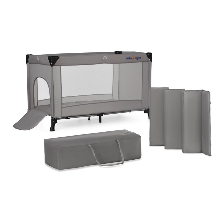 KINDERKRAFT - Travel crib Baby Tiger VIKI grey