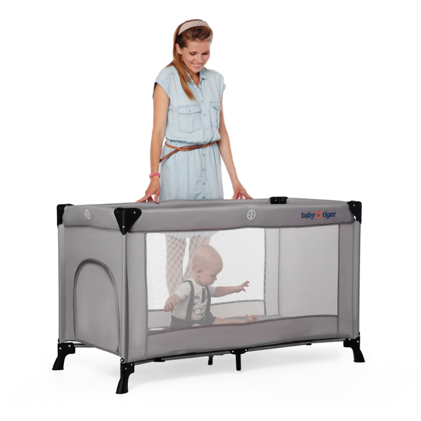 KINDERKRAFT - Travel crib Baby Tiger VIKI grey