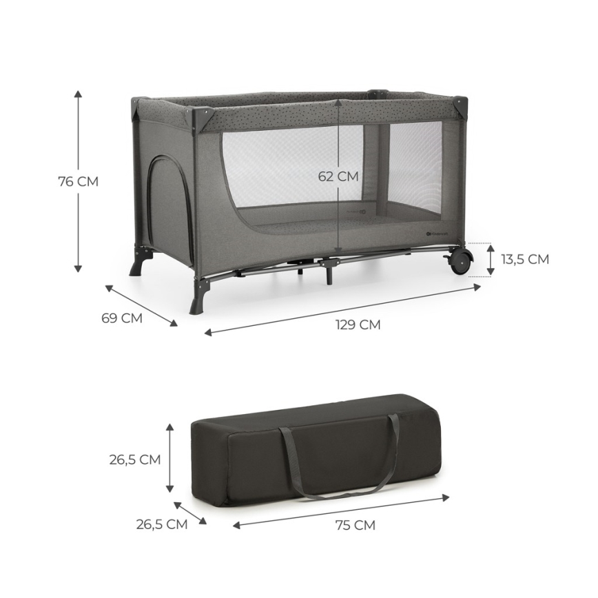 KINDERKRAFT - Travel crib JOY 2 grey