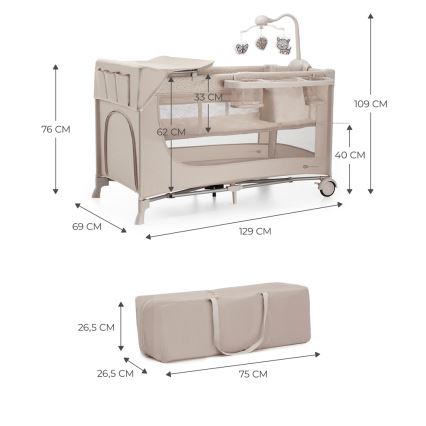KINDERKRAFT - Travel crib JOY 2 with accessories beige