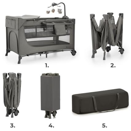 KINDERKRAFT - Travel crib JOY 2 with accessories grey