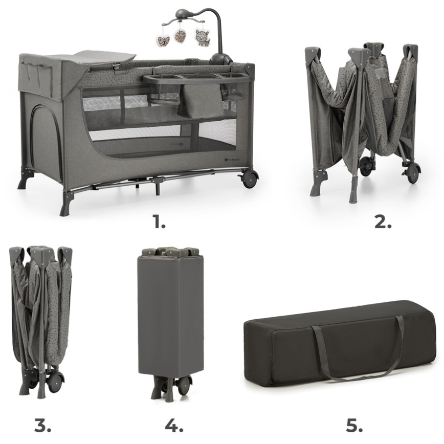 KINDERKRAFT - Travel crib JOY 2 with accessories grey