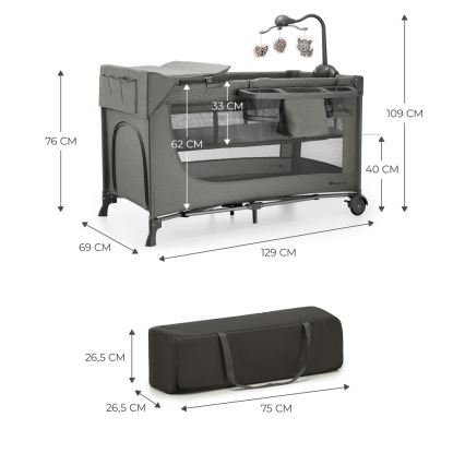 KINDERKRAFT - Travel crib JOY 2 with accessories grey