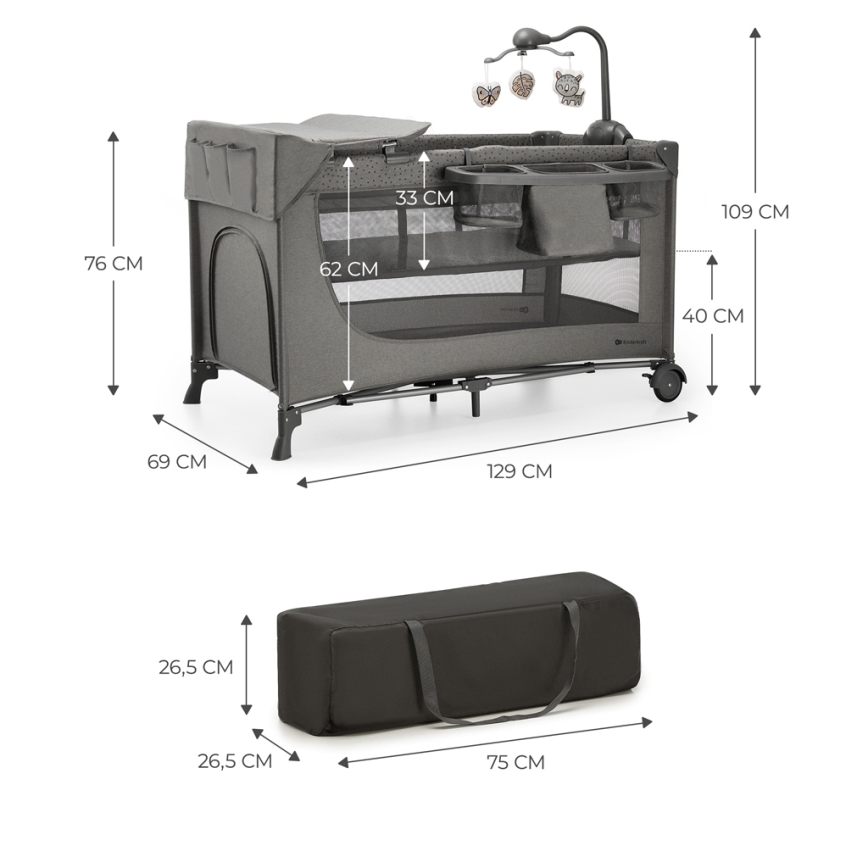 KINDERKRAFT - Travel crib JOY 2 with accessories grey