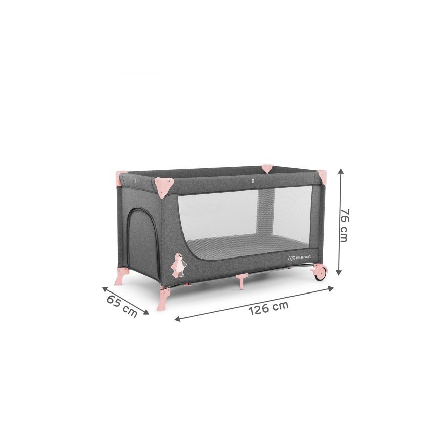 KINDERKRAFT - Travel crib JOY grey-pink