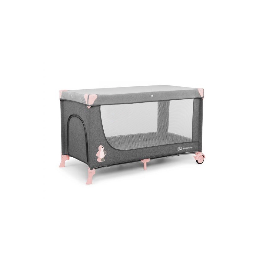 KINDERKRAFT - Travel crib JOY grey-pink