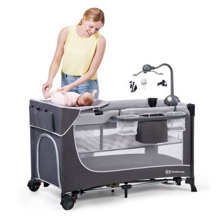 KINDERKRAFT - Travel crib LEODY grey