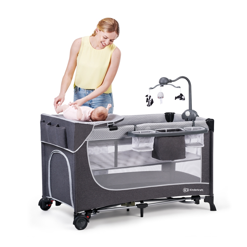 KINDERKRAFT - Travel crib LEODY grey