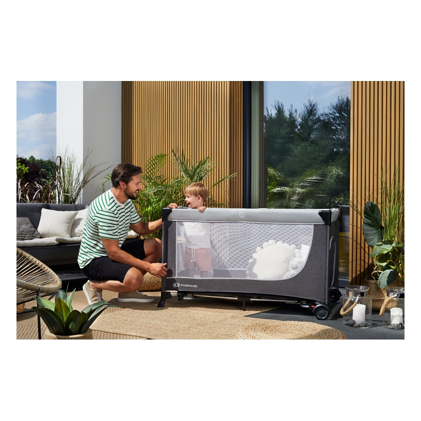 KINDERKRAFT - Travel crib LEODY grey