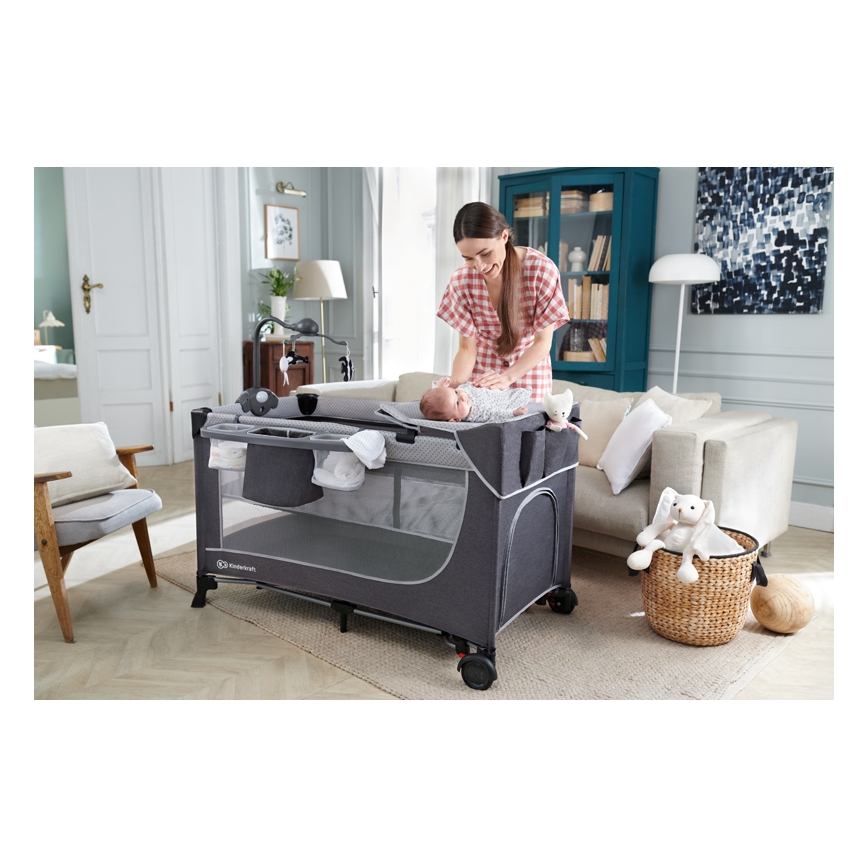 KINDERKRAFT - Travel crib LEODY grey