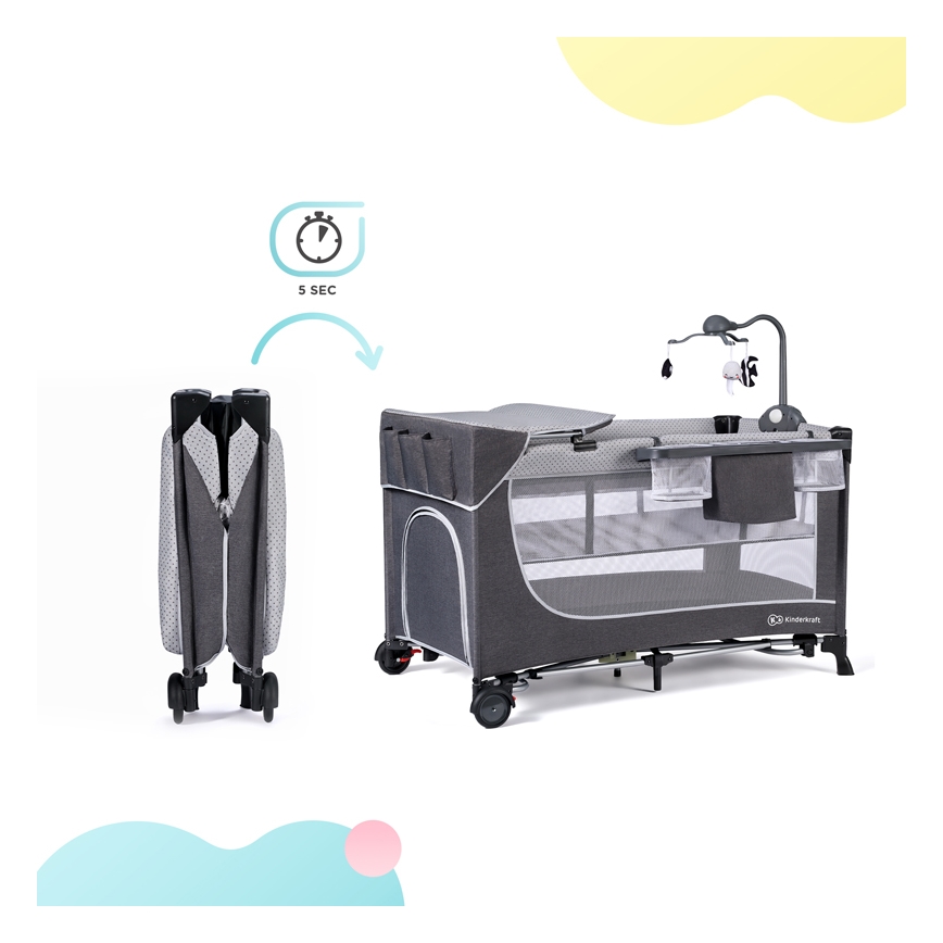 KINDERKRAFT - Travel crib LEODY grey