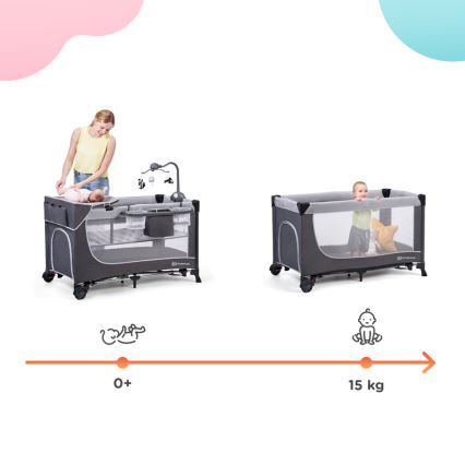 KINDERKRAFT - Travel crib LEODY grey