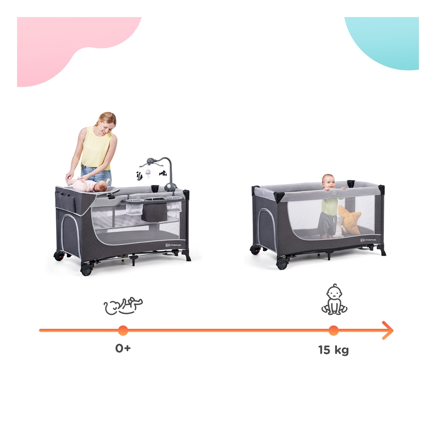 KINDERKRAFT - Travel crib LEODY grey
