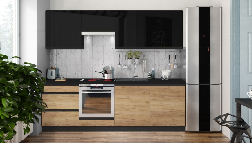 Kitchen unit MARINA 240 cm craft oak/high-gloss black