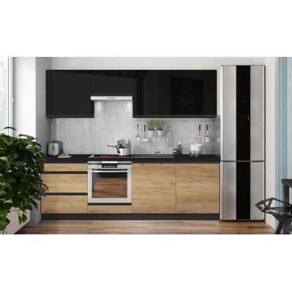 Kitchen unit MARINA 240 cm craft oak/high-gloss black